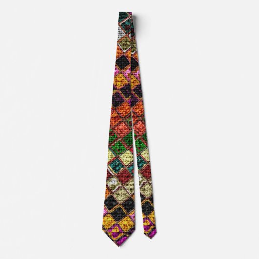 Colorful Mosaic Pattern Burlap Rustic #12 Stropdas (Voorkant)