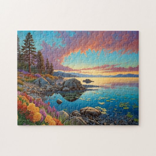Colorful Mountain Lake Flowers Art Legpuzzel (Horizontaal)