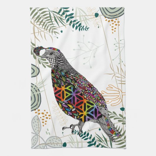 Colorful Mountain Quail Kitchen Towel Theedoek (Verticaal)