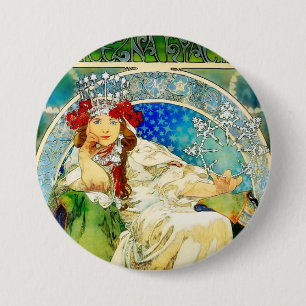 Colorful Mucha Princess Hyacinth Ronde Button 7,6 Cm