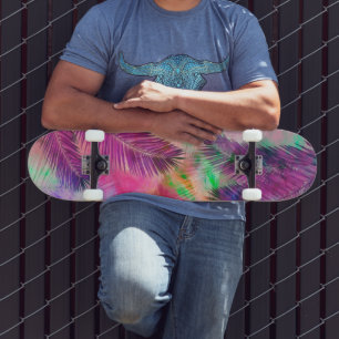Colorful Multicolor Tropical Palm Leaves Skateboard