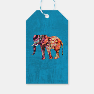 Colorful Multicolored Elephant op blauwe achtergro Cadeaulabel