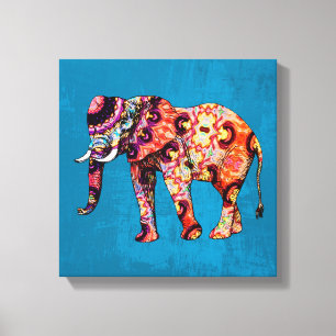 Colorful Multicolored Elephant op blauwe achtergro Canvas Afdruk