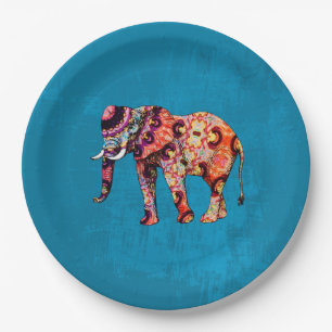 Colorful Multicolored Elephant op blauwe achtergro Papieren Bordje