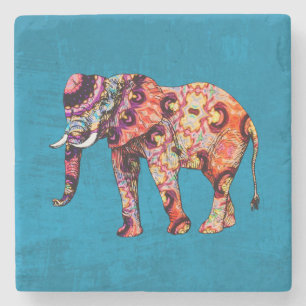 Colorful Multicolored Elephant op blauwe achtergro Stenen Onderzetter
