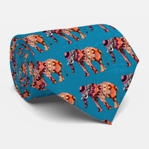 Colorful Multicolored Elephant op blauwe achtergro Stropdas