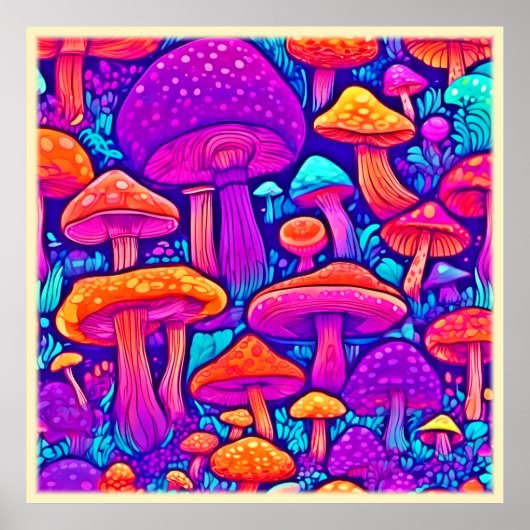 Colorful Mushroom Patroon Poster (Voorkant)