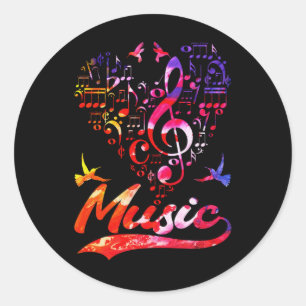 Colorful Music Bass Clef Bird Lover Musical Notes Ronde Sticker