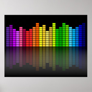 Colorful Music Equalizer w/Reflection, Cool Techno Poster