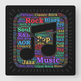 Colorful Music Genres Vierkante Klok