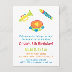 Colorful Music Instruments Kids Birthday Party Kaart