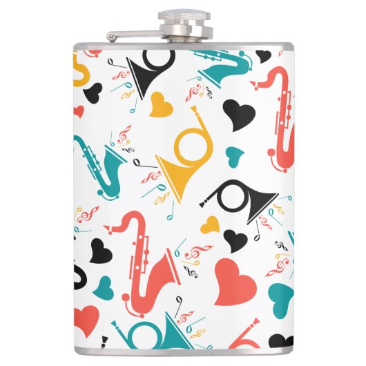 Colorful Music Instruments Note & Hearts Pattern Heupfles (Voorkant)