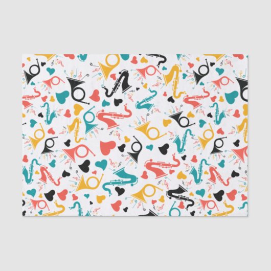 Colorful Music Instruments Note & Hearts Pattern Tissuepapier (Voorkant)