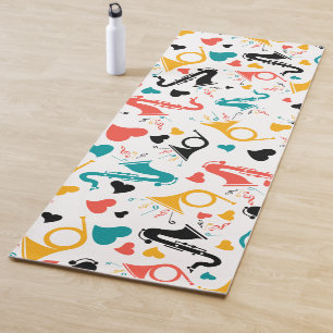 Colorful Music Instruments Note & Hearts Pattern Yogamat
