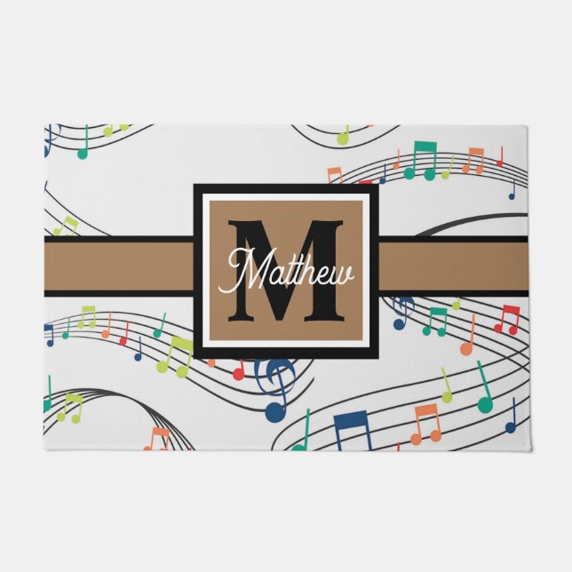 Colorful Music note Musician Monogram Deurmat (Voorkant)