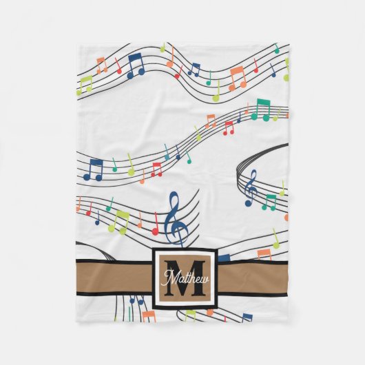 Colorful Music note Musician Monogram Fleece Deken (Voorkant)