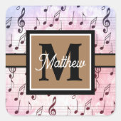 Colorful Music note Musician Monogram Vierkante Sticker (Voorkant)