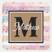 Colorful Music note Musician Monogram Vierkante Sticker (Voorkant)