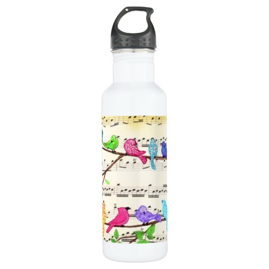 Colorful Musical Birds Water Bottle Spring Waterfles (Voorkant)