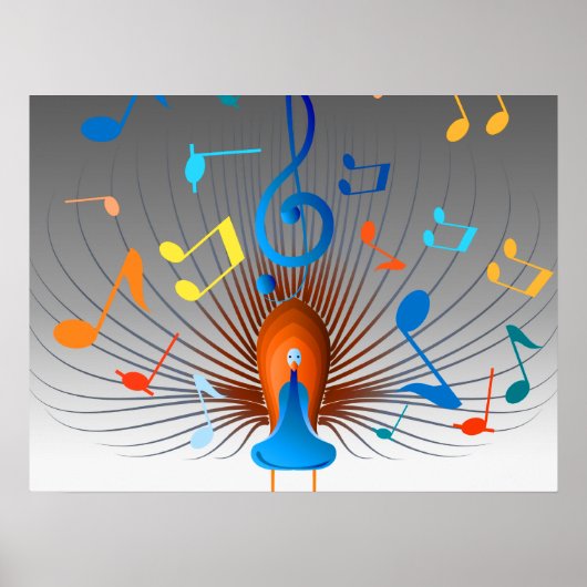 Colorful Musical Notes Peacock Poster (Voorkant)