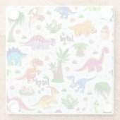 Colorful Name Seamless Pattern Dinosaur Glazen Onderzetter (Achterkant)