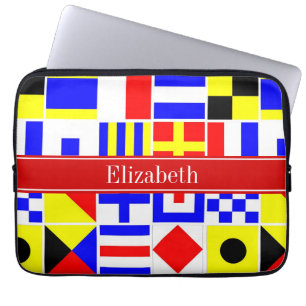 Colorful Nautical Signal Flags Red Name Monogram Laptop Sleeve