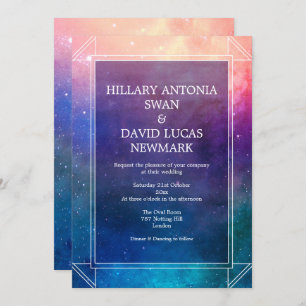 Colorful Nebula Modern Wedding Invitation Kaart