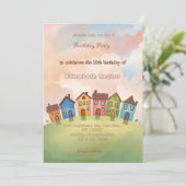 Colorful Neighborhood Birthday Invitation (Debout devant)