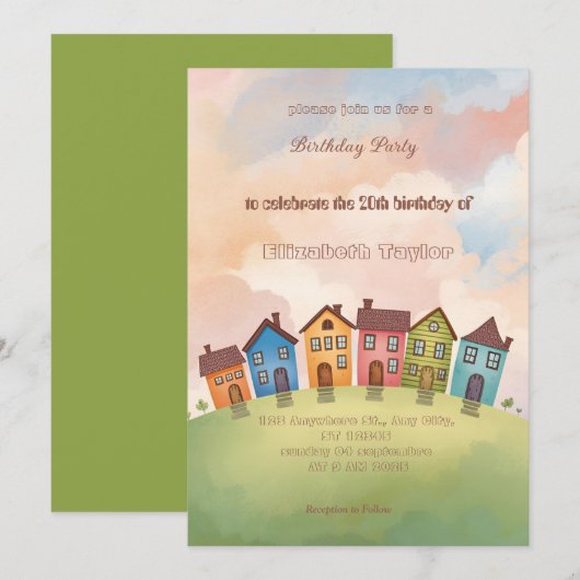 Colorful Neighborhood Birthday Invitation   (Devant / Derrière)