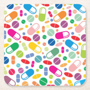 Colorful Neon Drug Patroon Vierkante Kartonnen Onderzetter