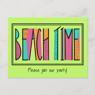 Colorful Neon Green Beach Time Party Invitation Uitnodiging Briefkaart