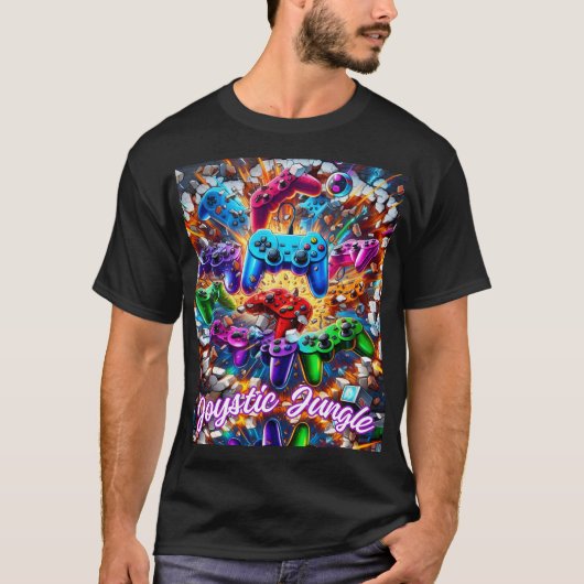 Colorful Neon Joysticks Pattern T-shirt (Voorkant)