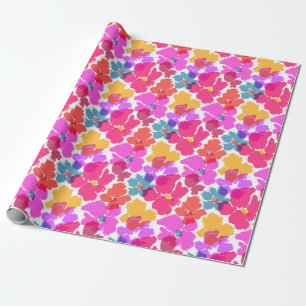 Colorful Neon Modern Flower Pattern Cadeaupapier
