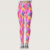 Colorful Neon Modern Flower Pattern Leggings (Voorkant)