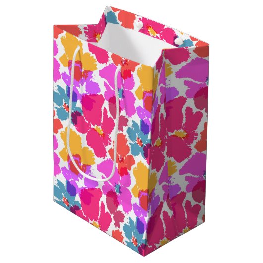 Colorful Neon Modern Flower Pattern Medium Cadeauzakje (Voorkant Gekanteld)