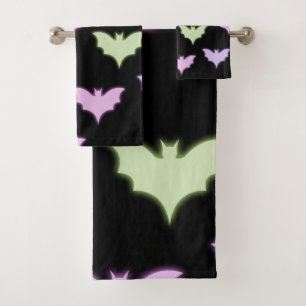 Colorful Neon Pink Paars Green Bats Halloween Bad Handdoek
