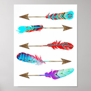 Colorful Neon Rustic Bohemian Feather Arrows Poster