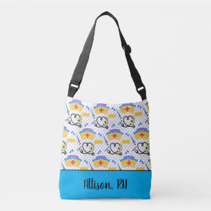 Colorful Nursing Tools on Blue Polka Dots Canvas t Crossbody Tas