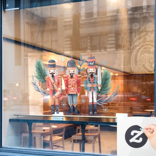 Colorful nutcracker met evergreens raamsticker (Cafe Raam)