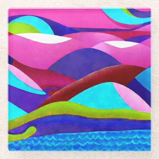 Colorful Ocean Hills Glazen Onderzetter (Voorkant)