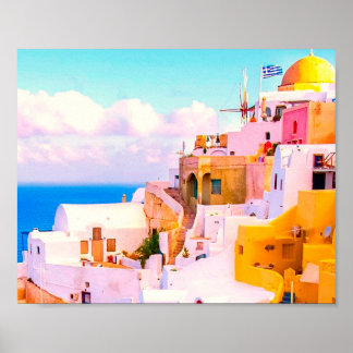 Colorful Oia Santorini Houses, Griekenland Fotogra Poster