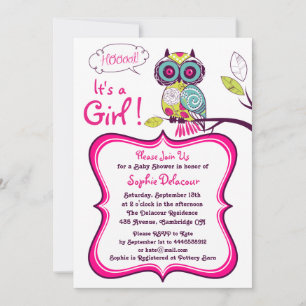 Colorful Owl Baby shower Invitation Kaart
