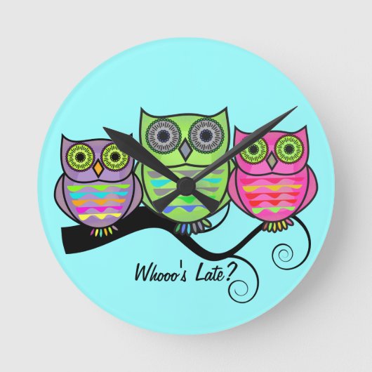 Colorful Owl Clock Ronde Klok (Voorkant)