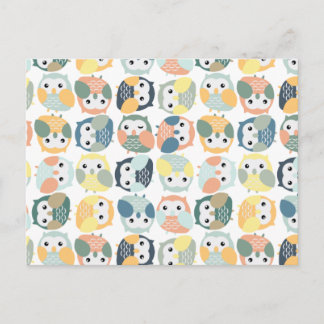 Colorful Owl Pattern - stoffige pastels Briefkaart