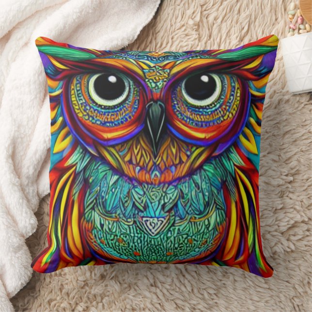 Colorful Owl Sierkussen (Deken)