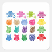 Colorful Owls Wise Birds Vierkante Sticker (Voorkant)