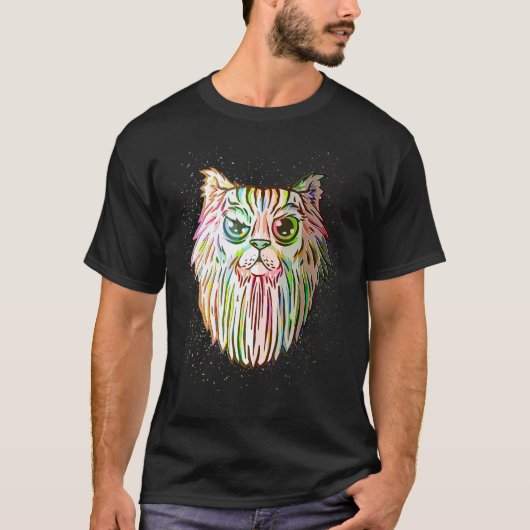 Colorful Paint Splash Bearded Cat T-shirt (Voorkant)