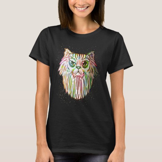 Colorful Paint Splash Bearded Cat T-shirt (Voorkant)