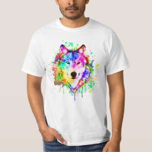 Colorful Paint Splash Wolf Art T-shirt