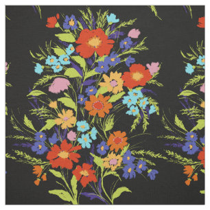 Colorful Painterly Wildflower Bouquet op Black Stof